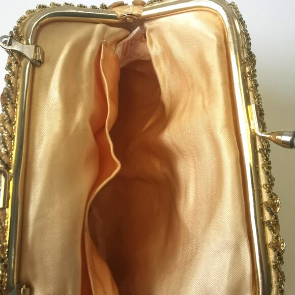 Vintage 1960s Goldco Gold Beaded & Sequined Evening Clutch Purse Bag Hong Kong - Picture 6 of 8